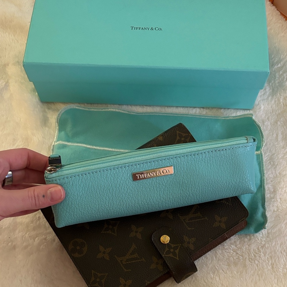 Tiffany & Co teal leather pencil case